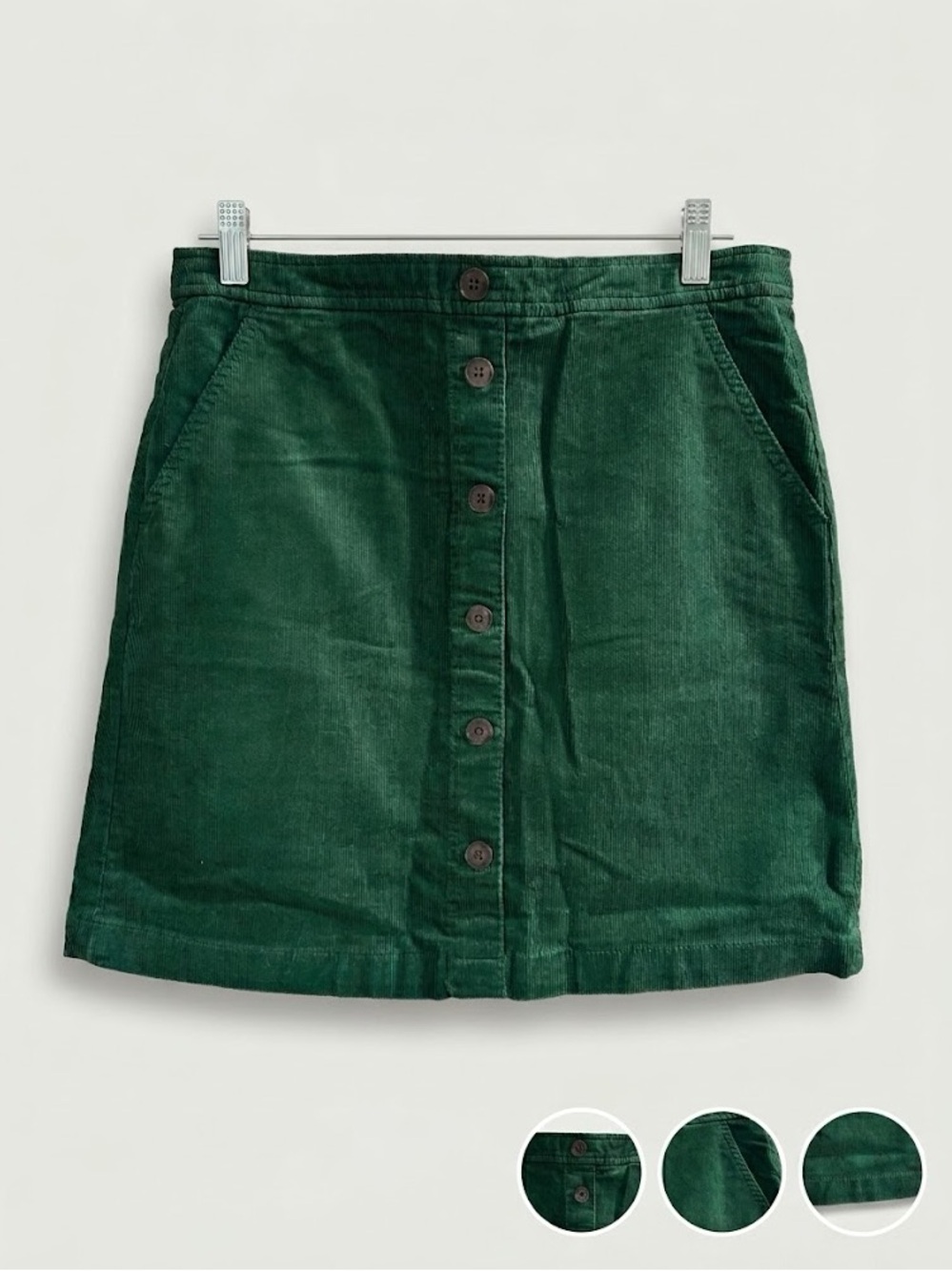 J. Crew Forest Green Corduroy Button-Front Mini Skirt